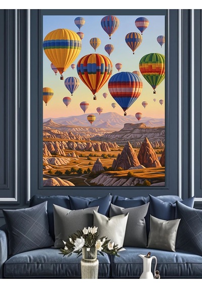 Ahşap Tablo Kapadokya Uçan Sıcak Balonlar