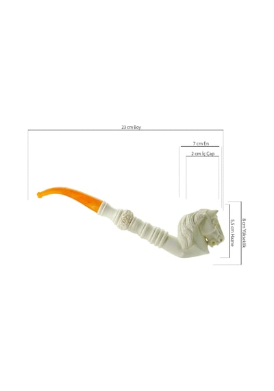 El Yapımı Lületaşı At Başlı Pipo 23 Cm Uzunluk, Akrilik Amber Ağızlık, Özel Oyma Meerschaum Pipo