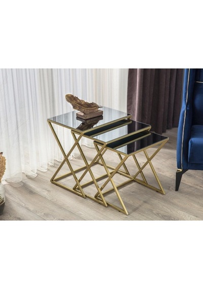 Venedik Gold Metal Ayaklı,Füme Aynalı Zigon Sehpa (533735195)