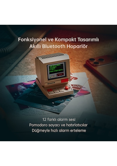 Divoom Minitoo Bluetooth Hoparlör, Kablosuz, Piksel Ekranlı Retro Taşınabilir Ses Bombası, Beyaz