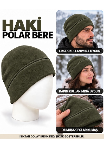 Unisex Polar Bere, Kadın Ve Erkek Uyumlu, Kışlık Yumuşak Polar Bere Haki