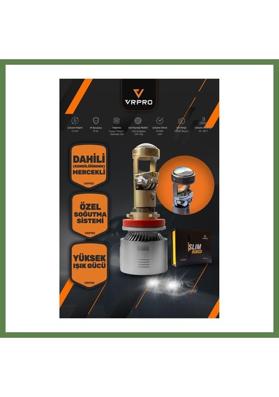 Bezos Slim Mercekli H7 Led Far Ampulü 40w 12v Fanlı Vr Pro H7 Led Xenon Beyaz Işık Hb006
