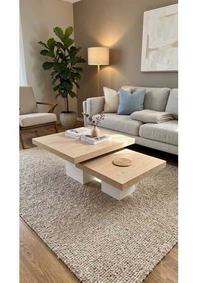 Most Marmoris %100 Mdf Meşe Aytaşı Orta Sehpa Set Evinize Teslim