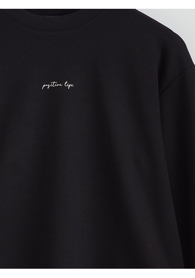 Lcw Comfort Siyah Bisiklet Yaka Nakışlı Kadın Sweatshirt