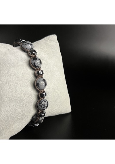 Yıldız Doğal Taş Karlı Obsidyen Hematit Unisex Doğal Taş Bileklik Siyah