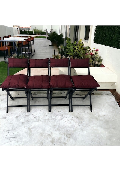 Modern Style Home Bahçe - Balkon, Iç Ve Dış Mekan Katlanır Metal Sandalye 4 Adet Bordo