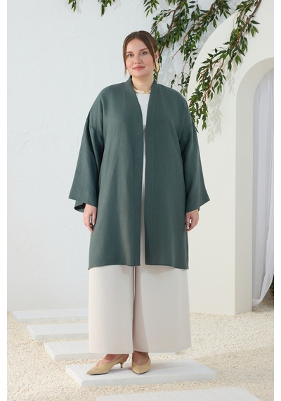 Aker Zümrüt Dökümlü Keten Kimono Zümrüt Zümrüt