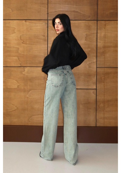 Lacarino 7937 Wıde Leg Kadın Jean Pantolon Lıght Green