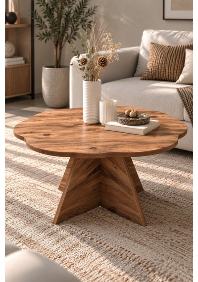 Sulorahome Çiçek Formlu Kahverengi Orta Sehpa 70 Cm Atlantik Çam
