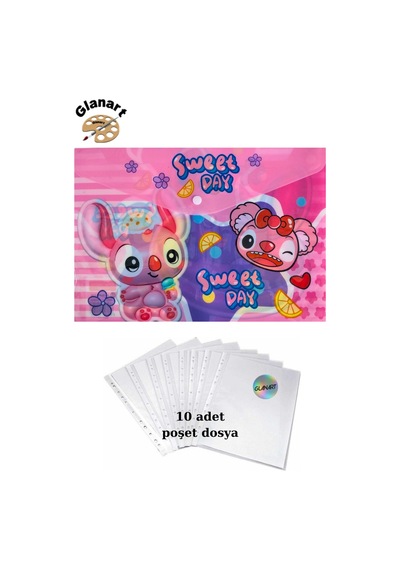 A4 Boy Çıt Çıt Ödev Dosyası +10' Lu Poşet Dosya Sweet Day Pembe