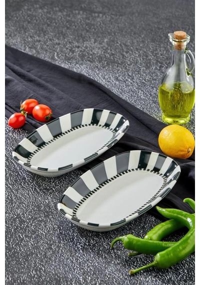 Cooker Porselen Kayık Tabak 2'li Çok Renkli