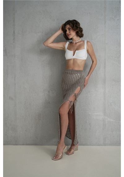 Mai Collection Mai Studios Co. Yolanda İp Detay Vizon Triko Etek Vizon