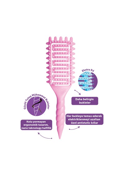 Pro Curlybrush - Kıvırcık Saçlar İçin Bukle Belirginleştirici Saç Fırçası Pembe
