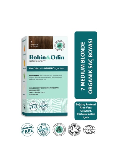 Robin & Odin Organik Kalıcı Saç Boyası 7 Medium Blonde (548733626)