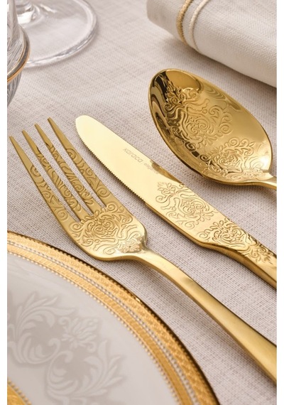 Karaca  Elegance Bellatrix Gold 12 Kişilik 84 Parça Çatal Kaşık Bıçak Takımı