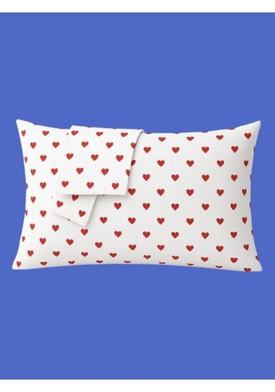 Amour %100 Pamuk Yastık Kılıfı Kalp Desenli 2 Li Set Beyaz