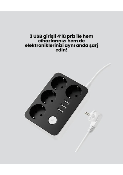 4 Prizli 3 Usb Portlu Anahtarlı Akım Korumalı Priz Diğer