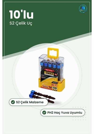 Ph2 65 Mm Bits Ucu 10'lu S2 Çelik Matkap Elektrikli Tornavida Vid