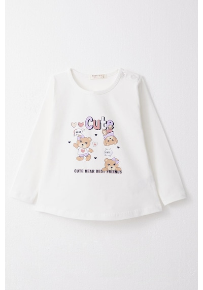 Breeze Kız Bebek Taytlı Takım Sevimli Dostlar Temalı Ayıcık Baskılı 9 Ay-3 Yaş, Beyaz-beyaz Beyaz