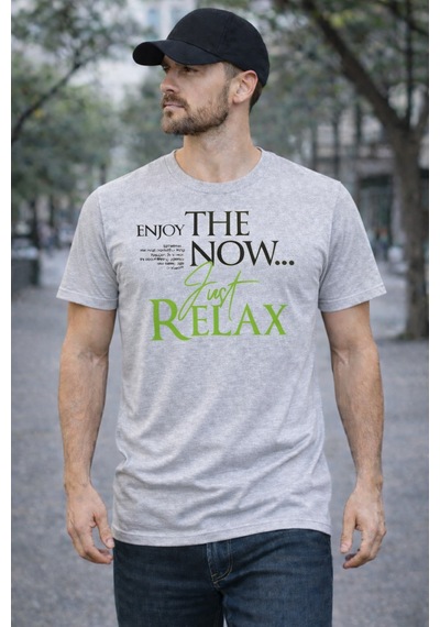 Herkesemoda The Now Baskı Detaylı Basic T-shırt Gri