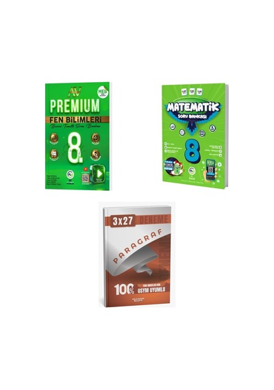 2027 Av 8. Sınıf Fen Bilimleri Premium Beceri Temelli + Matematik Soru + Anla Kazan Paragraf Deneme 3'lü Set