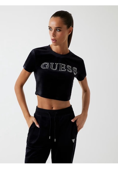 Guess Kadife Kadın Crop T-shirt V3bı01k0232 Siyah
