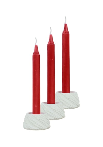 Mumluk Şamdan 3 Adet Tealight Ve İnce Mum Uyumlu Ejderha Yumurtası Model - Beyaz