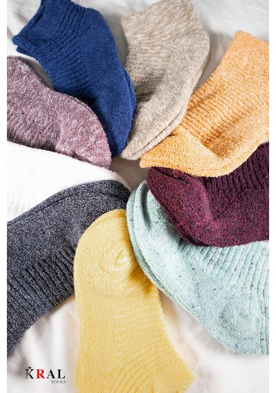 Kral Socks Kadın Patik Çizgili Kabartma Ters Havlu Penye 6 Çift Karışık Renk Kısa Çorap ASORTİ