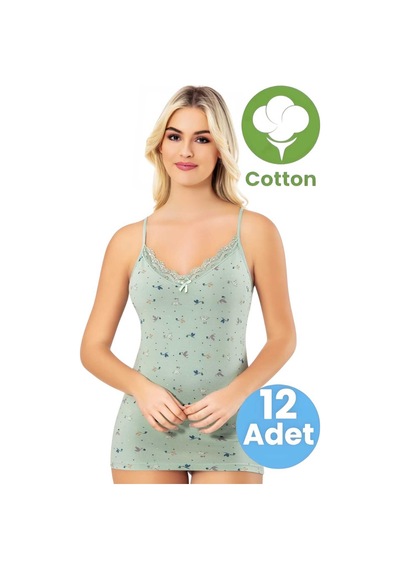 Tezzgelsin Kadın 12'li İp Askılı Desenli Asortili Atlet Çok Renkli