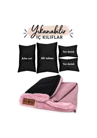 Peluş Fiyonklu Kedi Ve Köpek Koltuğu Tamamen Fermuarlı Çıkarılabilir İç Minder Boncuk Elyaf Kaydırmaz Taban Kedi Ve Köpek Yatağı Pembe Peluş Lila 1715024398