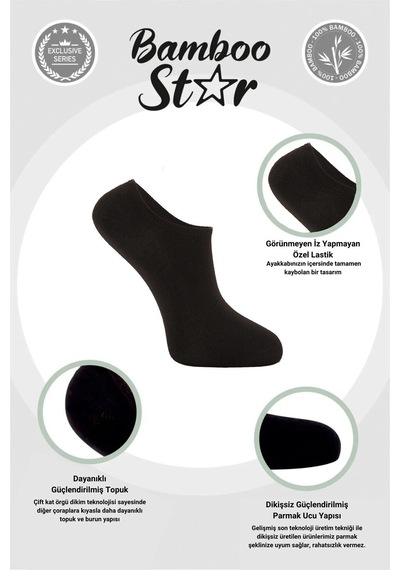 Bamboo Star Bambu Erkek Sneaker 3 Siyah- 3 Beyaz Çorap Dikişsiz Bilekte Görünmez Spor Çorap Premium 6'lı Paket Siyah - Beyaz