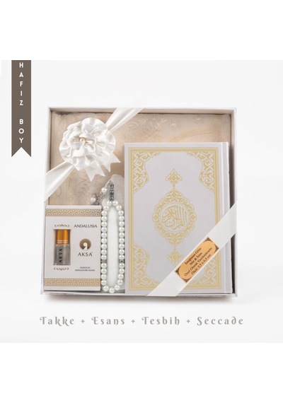 Takke + Esans + Tesbih + Seccade + Kuran Hediye Seti Hafız Boy, Beyaz