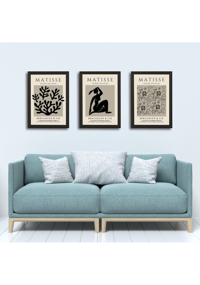 Henri Matisse 3'lü Alüminyum Çerçeveli Poster Seti - Önden Açılır A3 Açılır Kapanır Çerçeve Seti Siyah Beyaz Minimalist, Siyah
