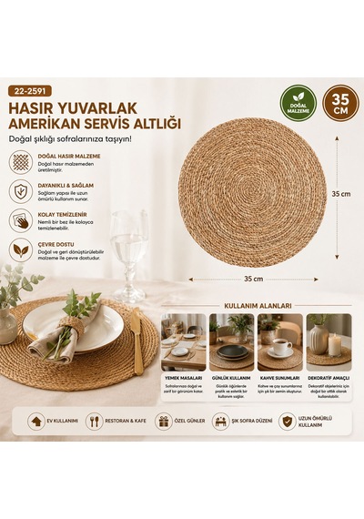 Hasır 31cm Yuvarlak Supla - Amerikan Servis Altı 5570 Çok Renkli
