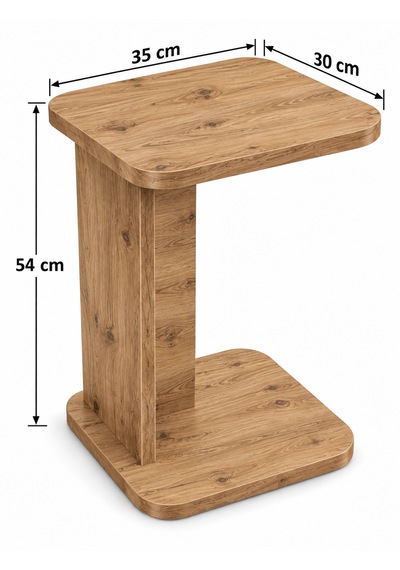 Işıl Yan Sehpa, C Sehpa, Koltuk Sehpası, Minifiks Bağlantılı 35x30 Cm Yükseklik 54 Cm Atlantik Çam