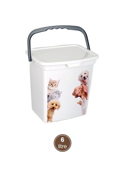 Evcil Hayvan Mama Kovası, Kapaklı Kulplu Kedi Köpek Mama Saklama Kabı Kutusu 6lt