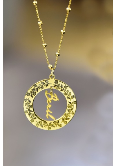 Papatya Silver 925 Ayar Gümüş Gold Kaplama Sarmaşık Çerçeveli İsimli Top Zincirli Kolye