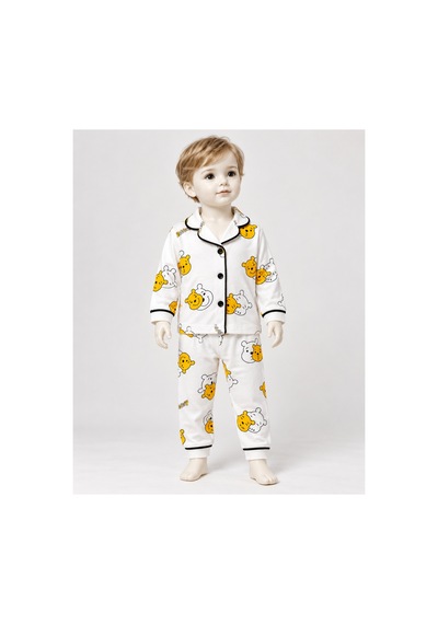 Messlife Sevimli Ayıcık Desenli Çocuk Pijama Takımı Beyaz - 929616641 Beyaz