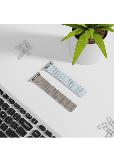 Apple Uyumlu Watch 7 45mm Scks Krd-111 Çizgili Desenli Silikon Kordon-kahverengi