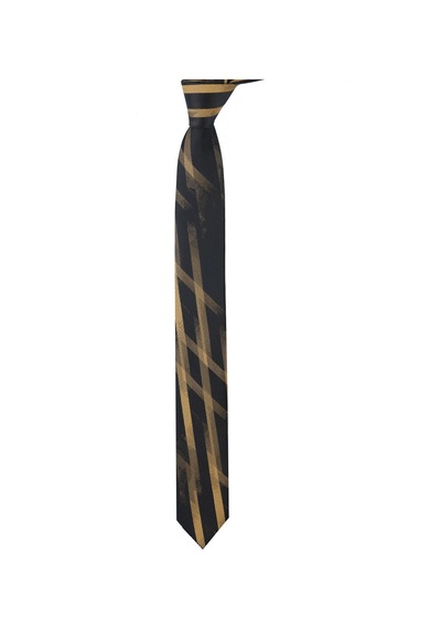 Esgue Dar Kesim Siyah -gold Çizgili Slim 6 Cm. Hand Made Kravat Siyah - Altın