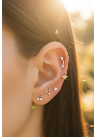 14 Ayar Altın Piercing Tragus Küpe T013