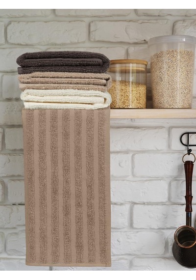 Mutfak Havlu Şal Seti 4 Lü Ramla Softline Çizgili Dokuma Renkli - 40x65 Cm Antrasit - Krem