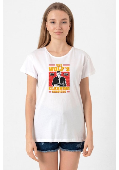 Pulp Fiction The Wolf's Cleaning Services Beyaz Kadın Bisikletyaka Tshirt Beyaz