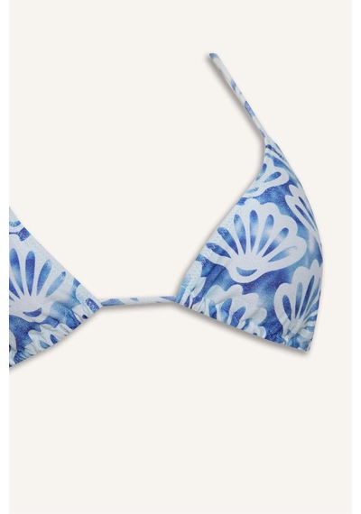 Defacto Regular Fıt Desenli Simli Kumaş Sax Mavi Bikini Üstü H1089ax26smbe114 Mavi-be114