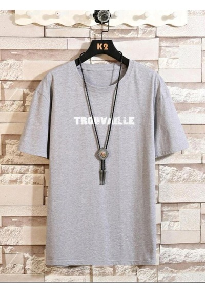 Unisex Gri Oversize Trouvaille Baskılı T-shirt Gri