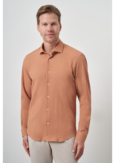 Morven Erkek Tarçın Gofre Trend Desenli Dynamic Fit İtalyan Yaka Gömlek 25ms004023850 Tarçın Tarçın