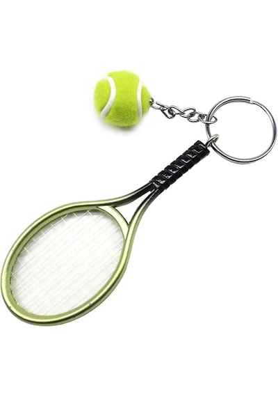 Güncelçarşı Mini Gerçekçi Tenis Raketi Ve Topu Anahtarlık, Hediyelik Anahtarlık Metal Anahtarlık Tenis Topu Kolye Ucu Yeşil