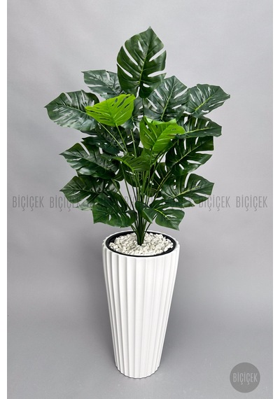 Yapay Monstera Deve Tabani Bi Tki Si 130 Cm Beyaz Li Lyum Saksıda