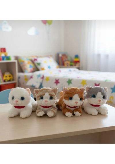 Sevimli Kedi Peluş Yavru Kedi Sesli Miyavlayan Peluş Kedi Uyku Arkadaşı 30 Cm Turuncu