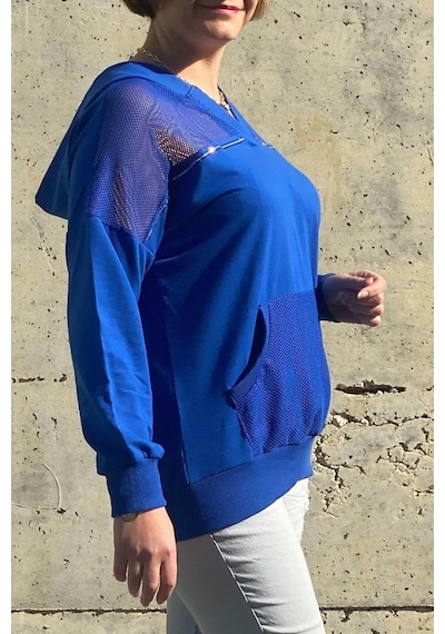 Mia Butik Kadın Saks Mavi File Detaylı Bluz Saks Mavi